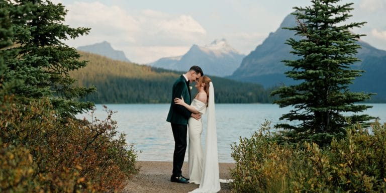 bride and groom eloping in banff national park